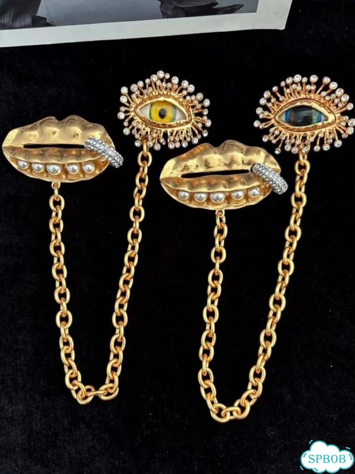 Брошь Schiaparelli Gold Plated Eye and Lip, LUX фото 1