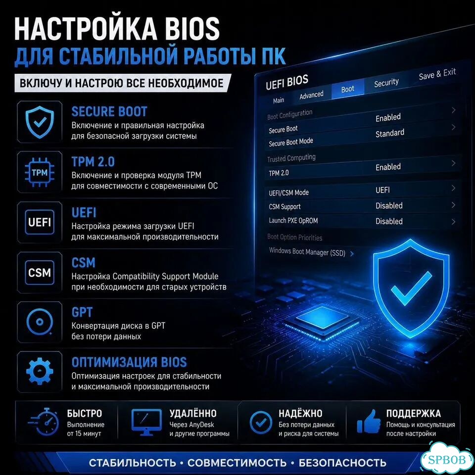 Bios Secure Boot Uefi TPM 2.0 CSM GPT фото 1