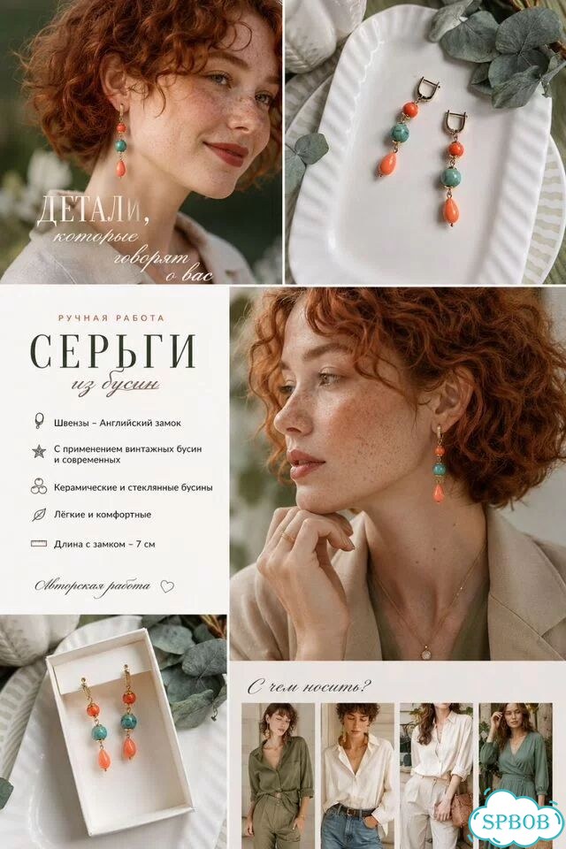 Серьги ручной работы из бусин винтаж 6, 5 см фото 11
