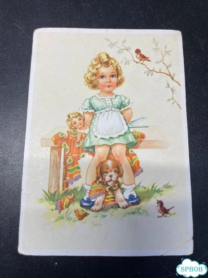 Открытка Девочка и щенок ГДР, 1950-е гг фото 1
