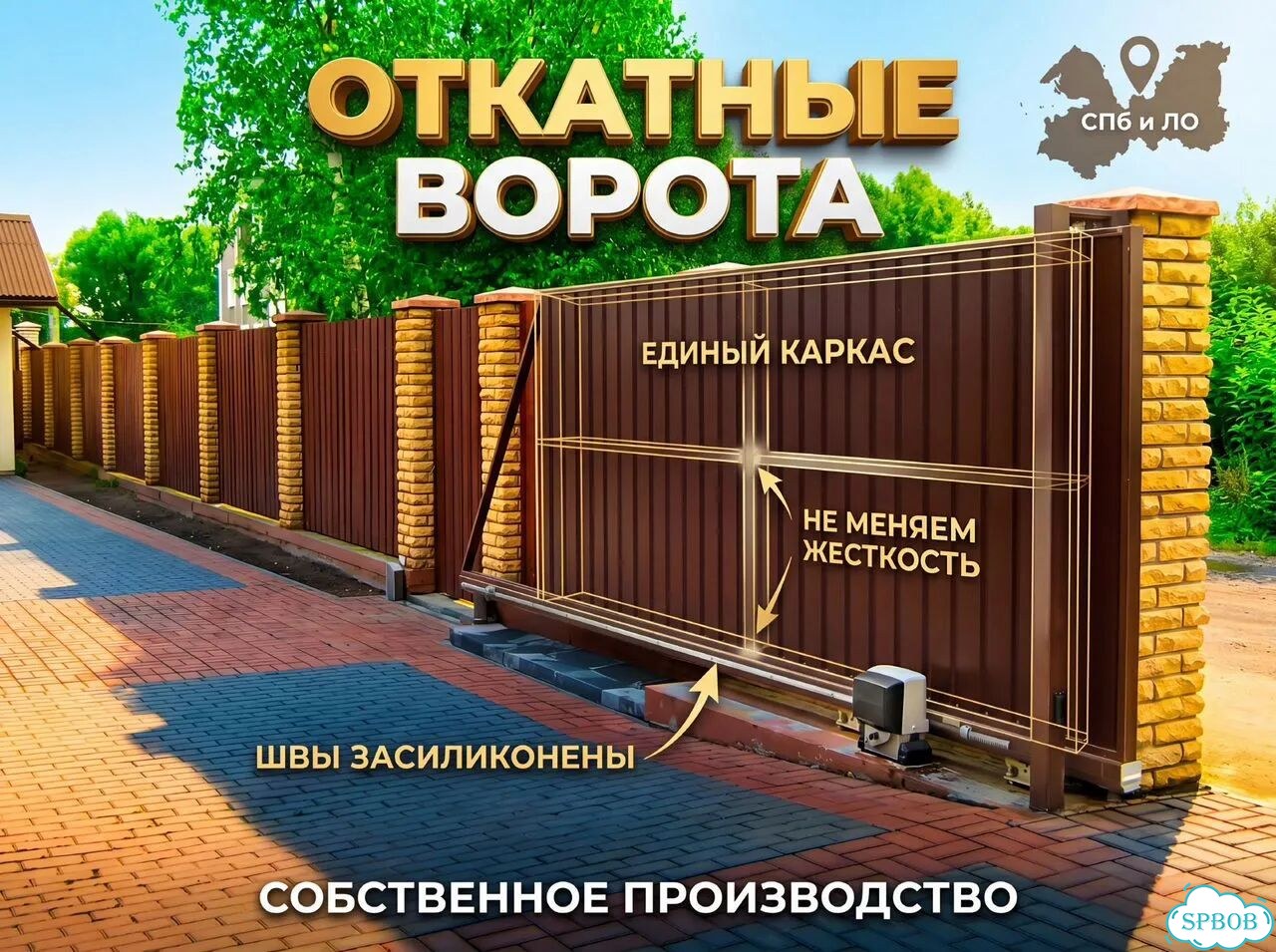 Откатные ворота легкие проём 4м каркас фото 1