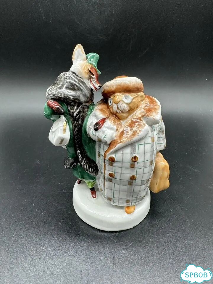 Статуэтка лиса и кот фарфор лфз СССР 70г редкая фото 1