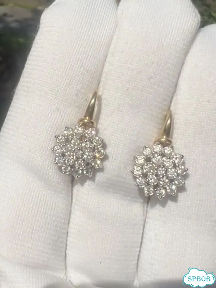 Малинки Золотые Серьги с прир бриллиантами 1,14ct фото 1