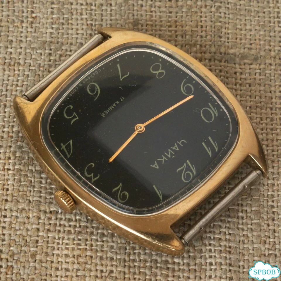 Квадратные часы Чайка 1601 СССР 1980е позолота Au фото 4