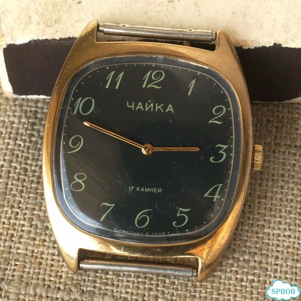 Квадратные часы Чайка 1601 СССР 1980е позолота Au фото 7