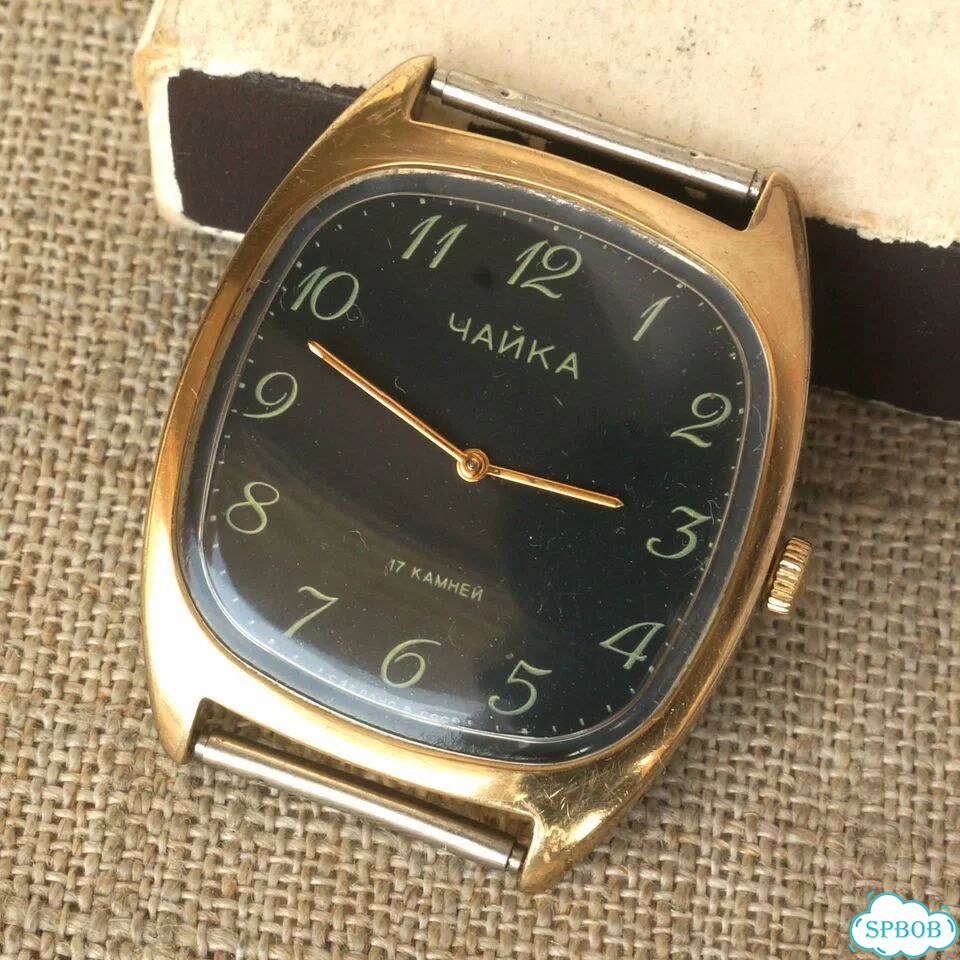Квадратные часы Чайка 1601 СССР 1980е позолота Au фото 9
