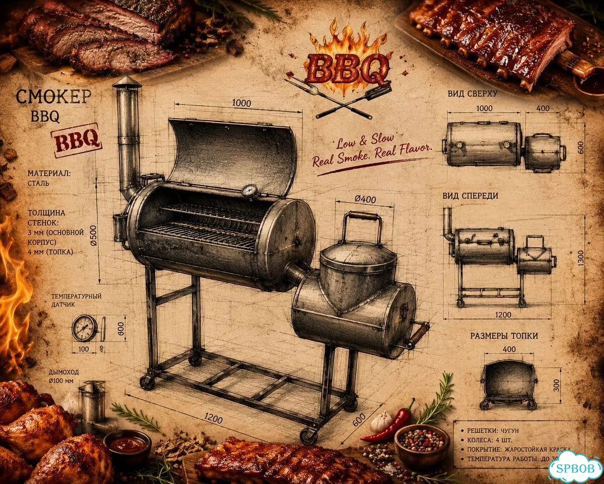 Смокер гриль BBQ под заказ с печью под казан фото 2