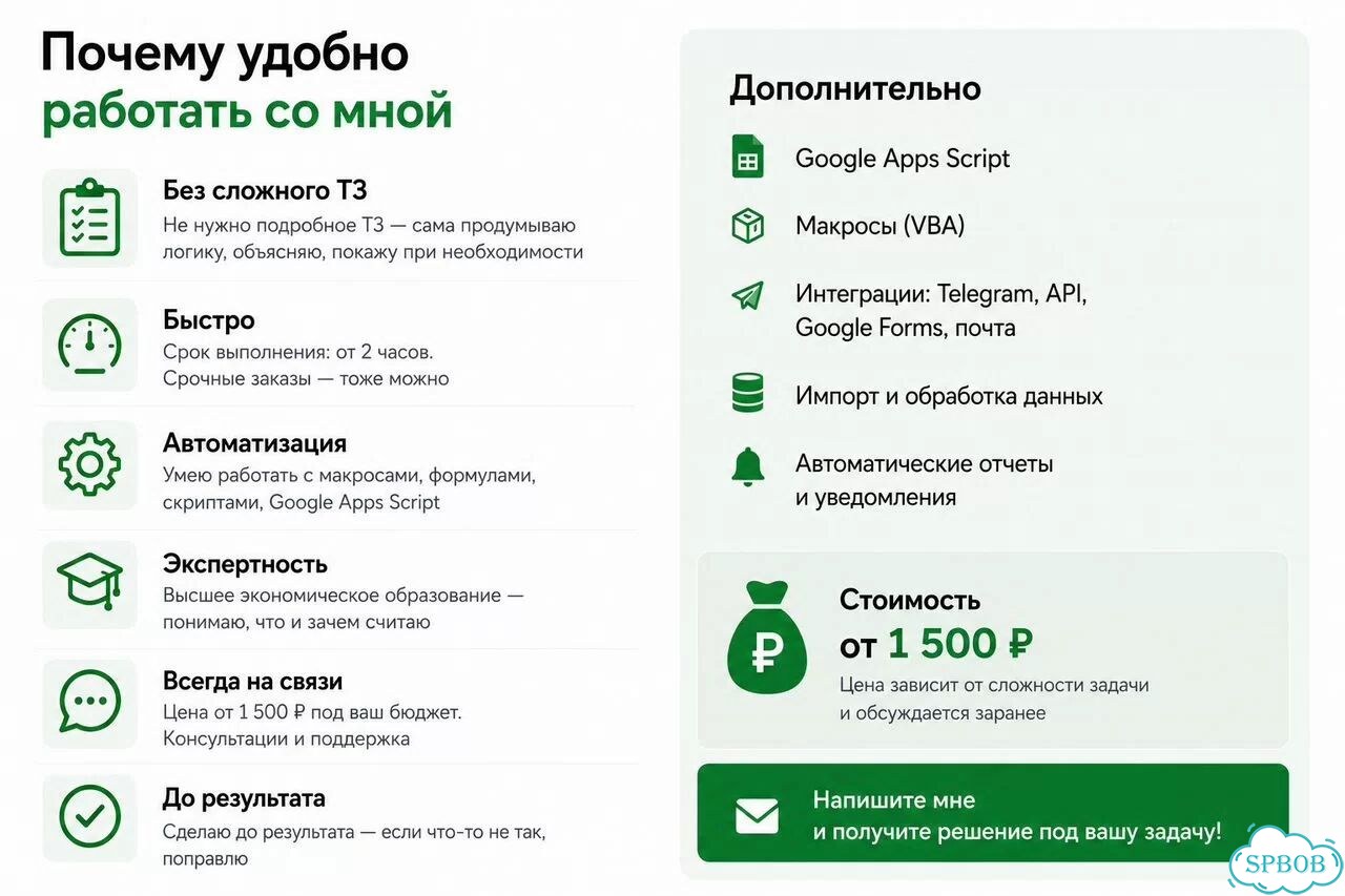Гугл Таблицы (Google Sheets), Excel автоматизация фото 5