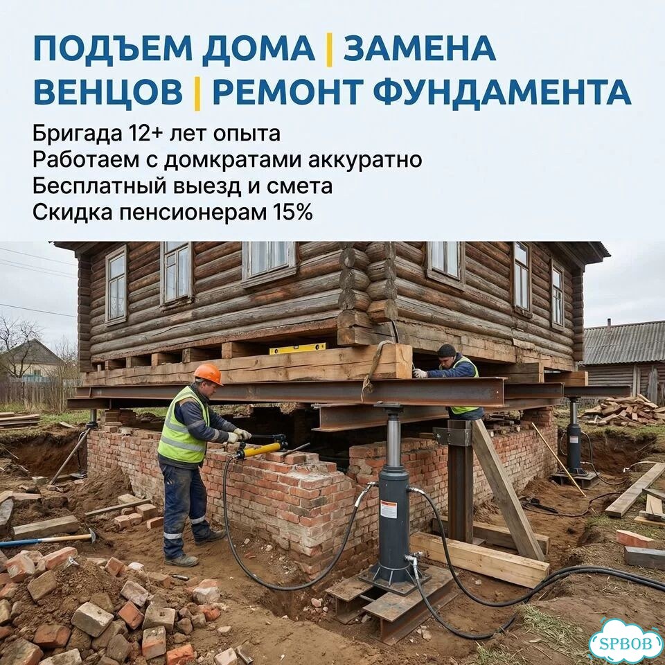 Ремонт нижних венцов / Подъем дома / Поднять дом фото 1