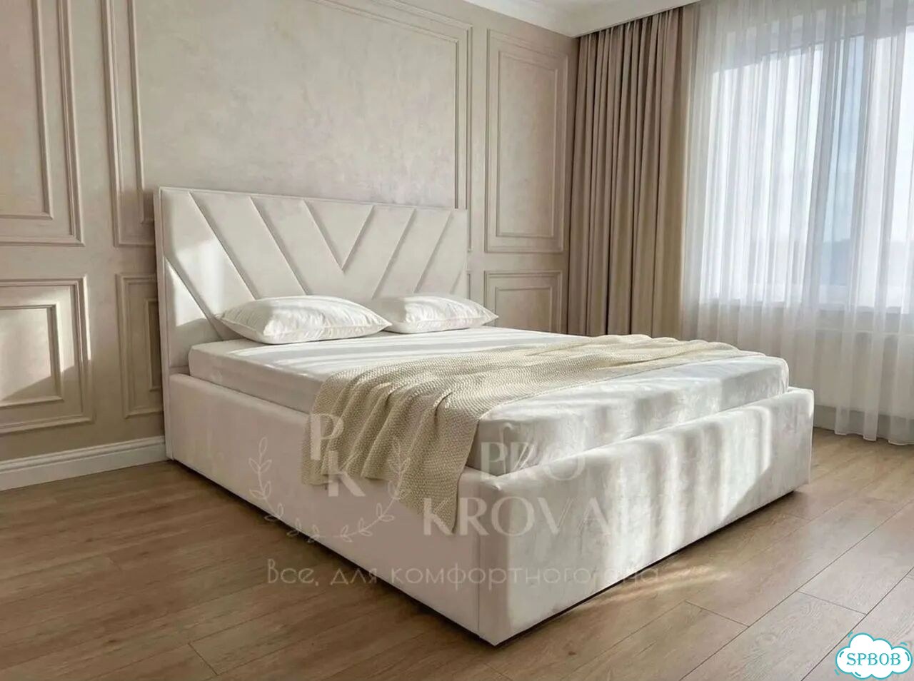 Кровать двуспальная с мягким изголовьем фото 9