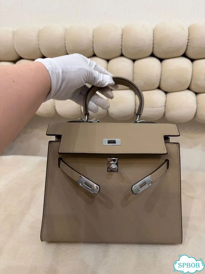 Сумка женская натуральная кожа Hermes Kelly 25 беж фото 3