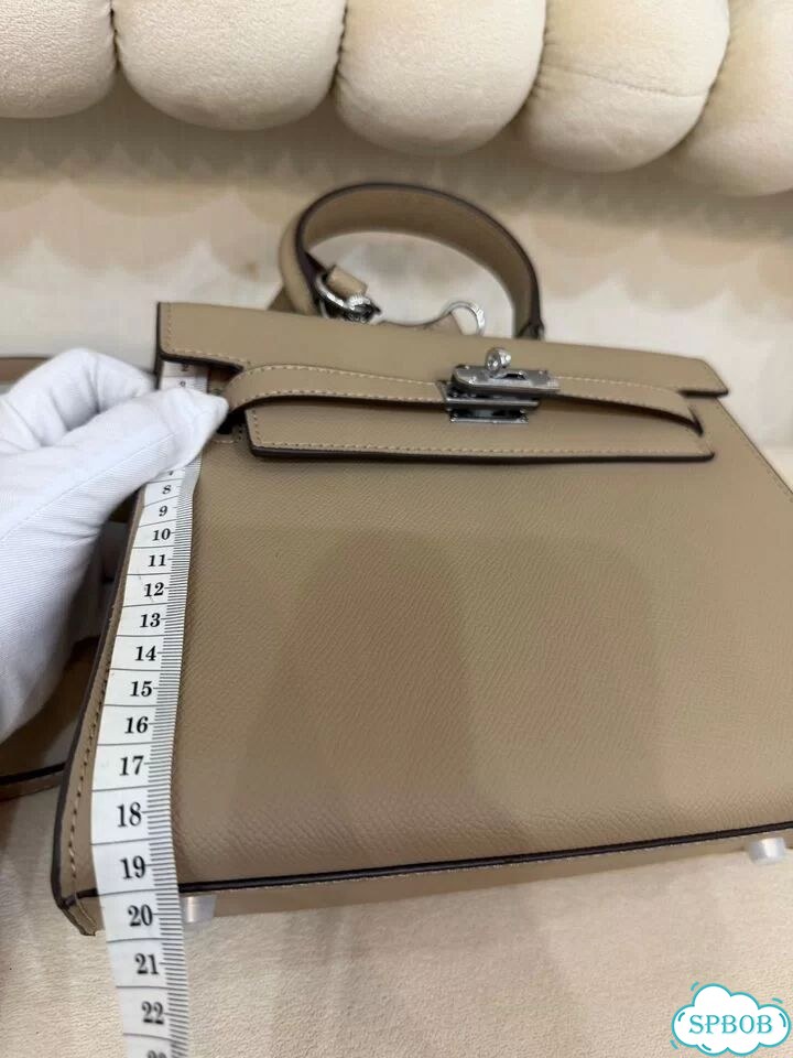 Сумка женская натуральная кожа Hermes Kelly 25 беж фото 5