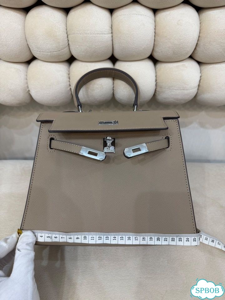 Сумка женская натуральная кожа Hermes Kelly 25 беж фото 9