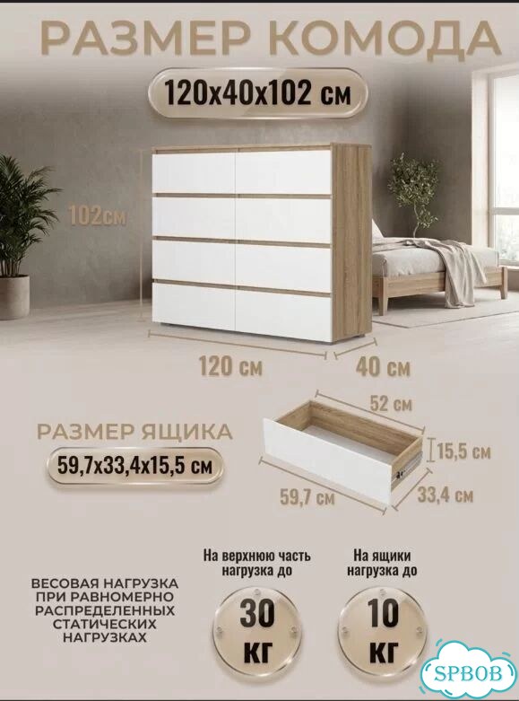 Комод с ящиками белый / сонома фото 2