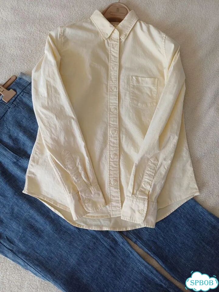Рубашка Япония/uniqlo хлопок/ цвет сливочное масло фото 5