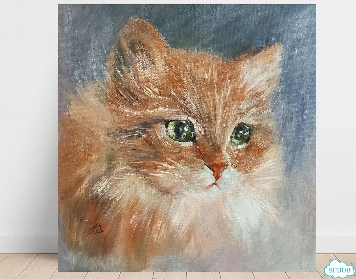 Картина маслом Рыжий кот кошка портрет животных фото 1
