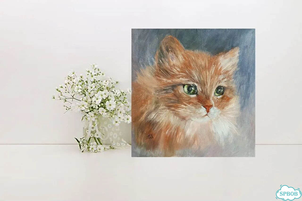 Картина маслом Рыжий кот кошка портрет животных фото 2