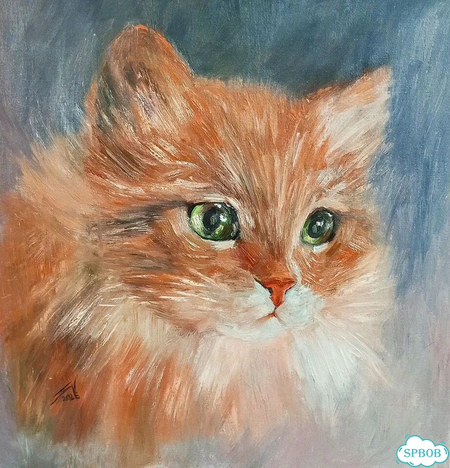 Картина маслом Рыжий кот кошка портрет животных фото 3
