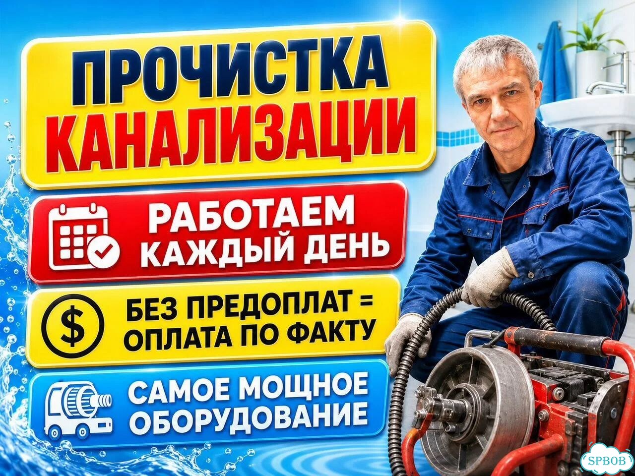 Устранение засоров, прочистка канализации фото 1