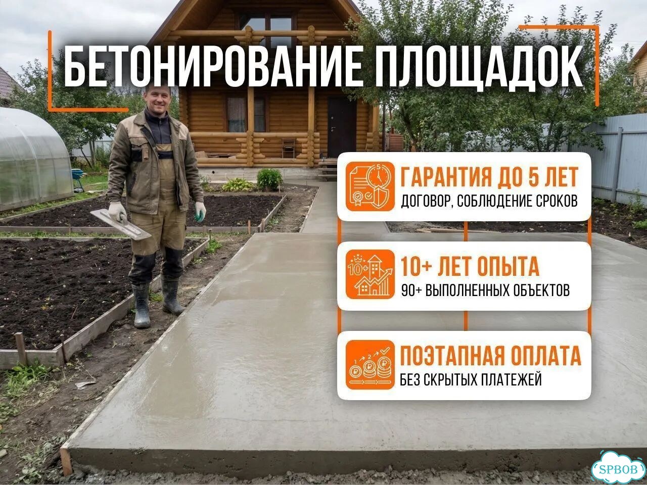 Бетонирование площадки. Отмостка вокруг дома фото 1