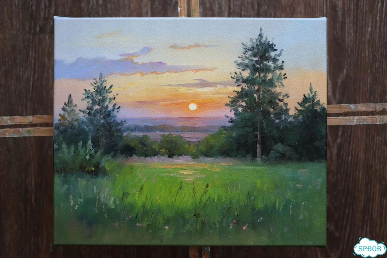 Картина маслом Пейзаж На Рассвете 25x30 на холсте фото 1