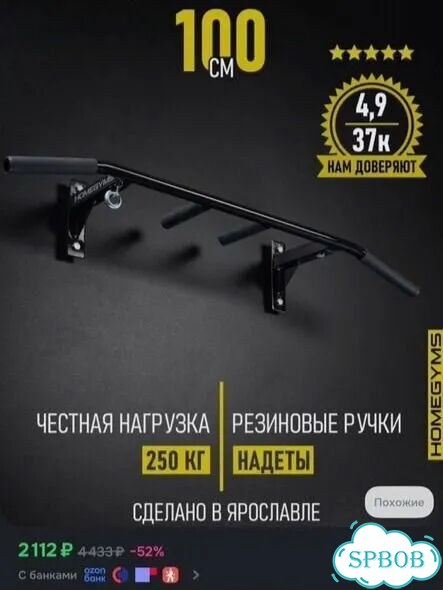 Турник наддверный homegyms, 3 хвата, черный фото 2