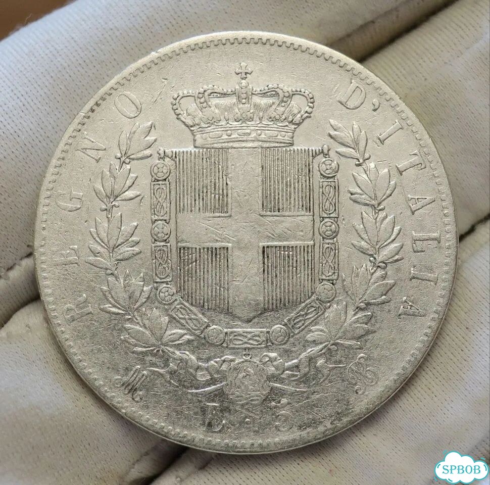 5 лир 1874. Италия, серебро фото 2