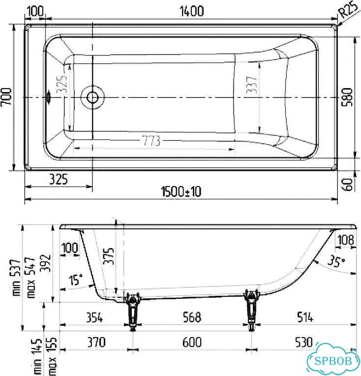 Чугунная ванна Wotte Line 150-180x70-80 фото 4