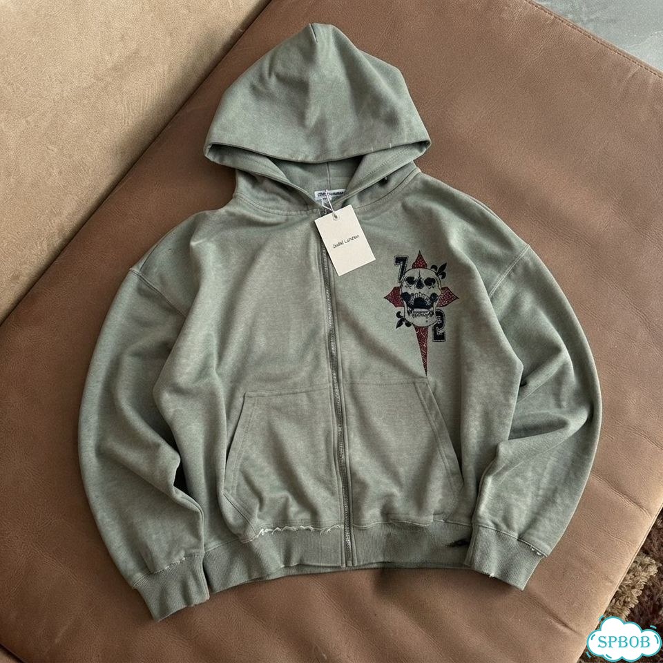 Зип Худи Jaded London Distressed Hoodie серое фото 3