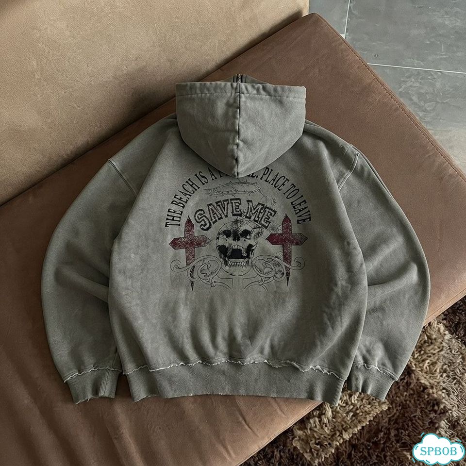 Зип Худи Jaded London Distressed Hoodie серое фото 5