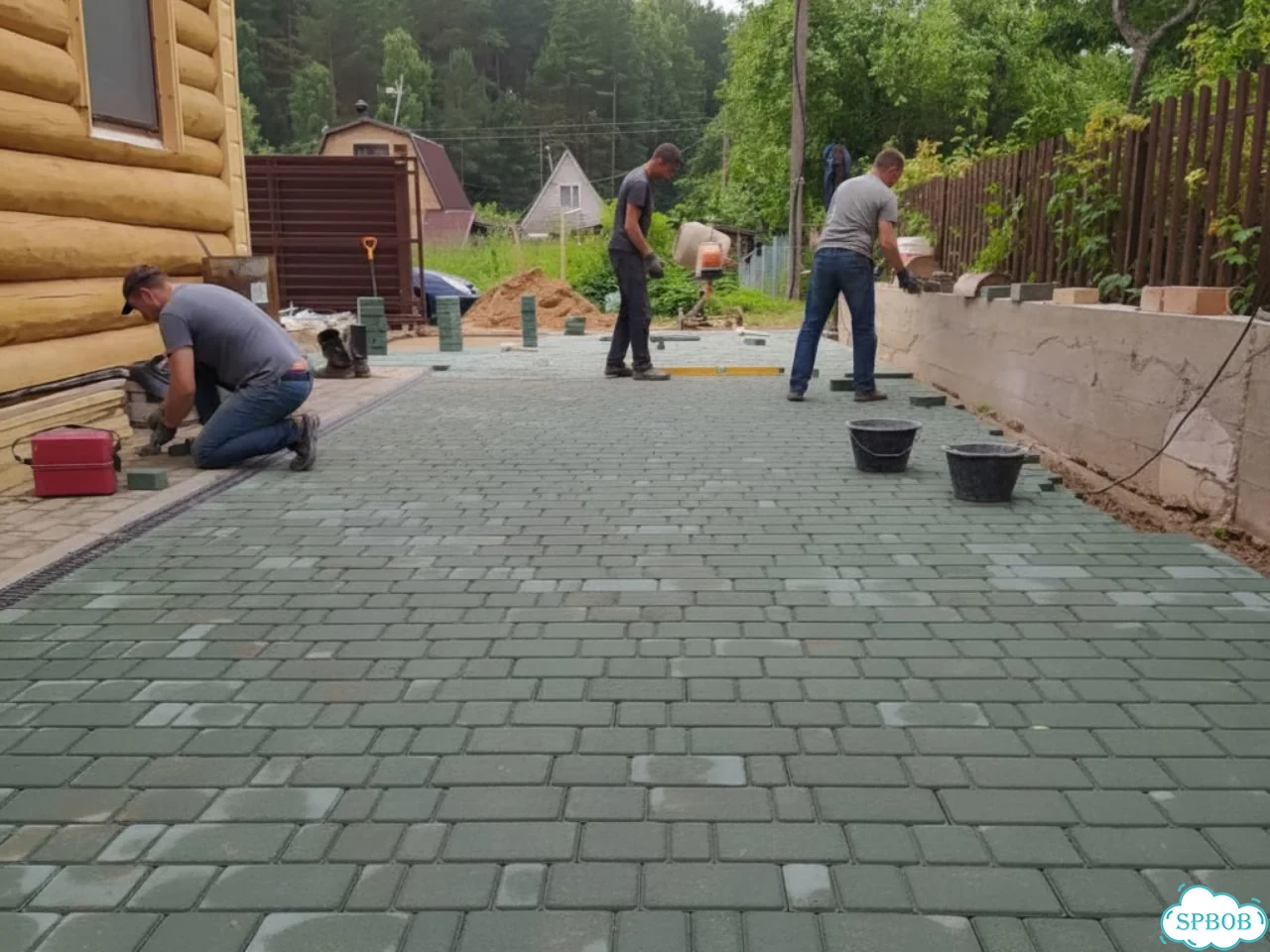 Укладка тротуарной плитки, брусчатки бордюров фото 1