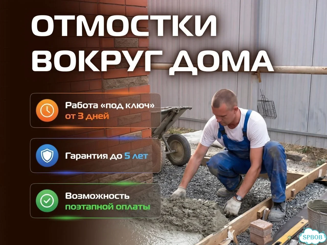 Отмостка вокруг дома. Бетонирование площадки фото 1