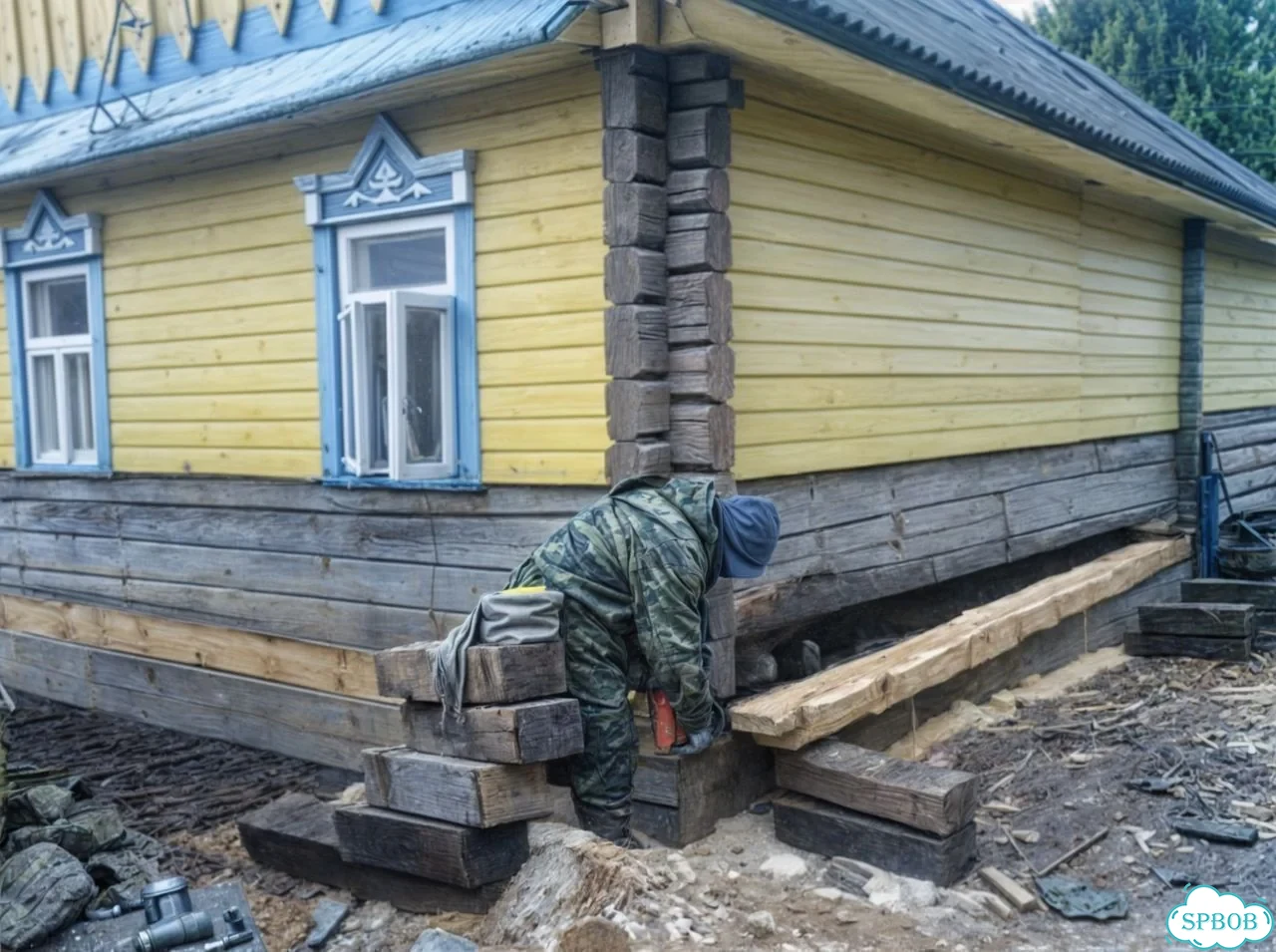 Бригада строителей. Ремонт дома. Замена венцов фото 2