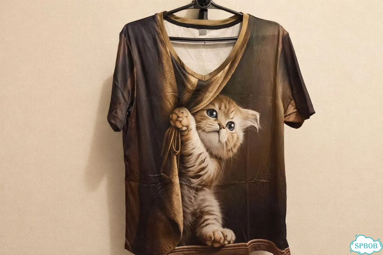 Женская коричневая футболка с котиком, 44 М, новая фото 1