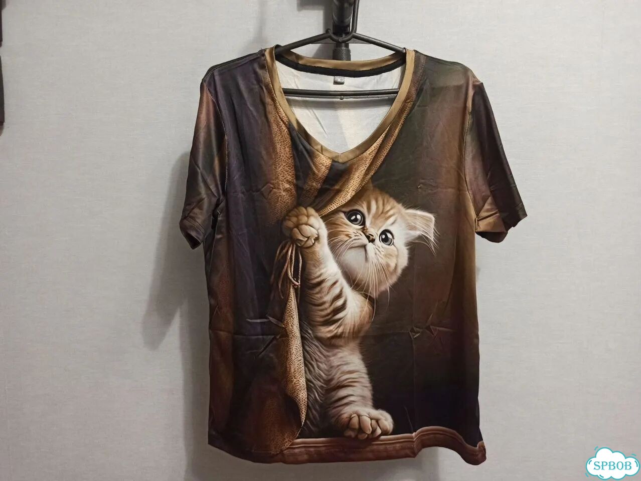 Женская коричневая футболка с котиком, 44 М, новая фото 2