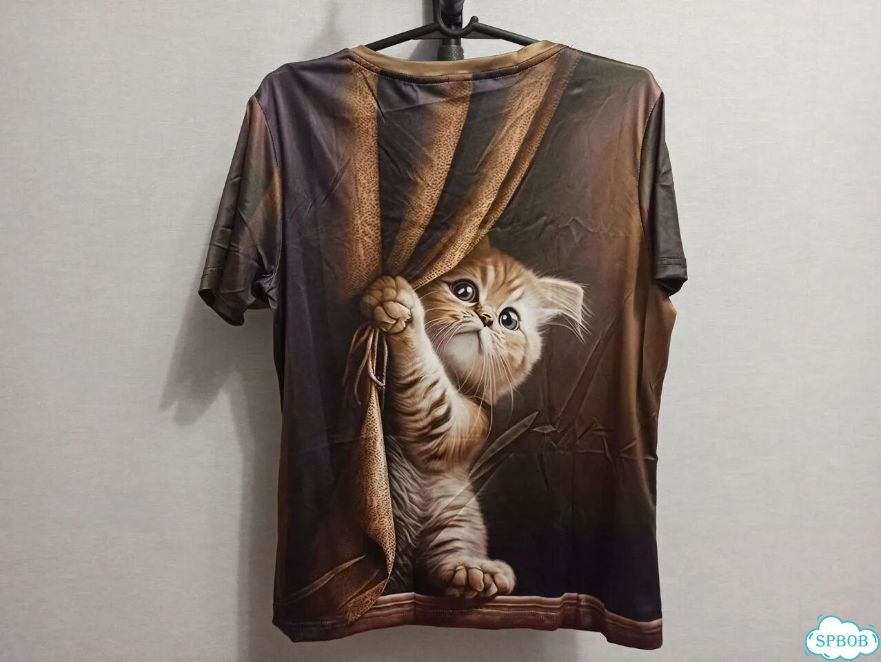 Женская коричневая футболка с котиком, 44 М, новая фото 3