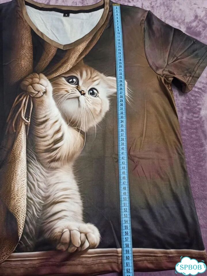 Женская коричневая футболка с котиком, 44 М, новая фото 7