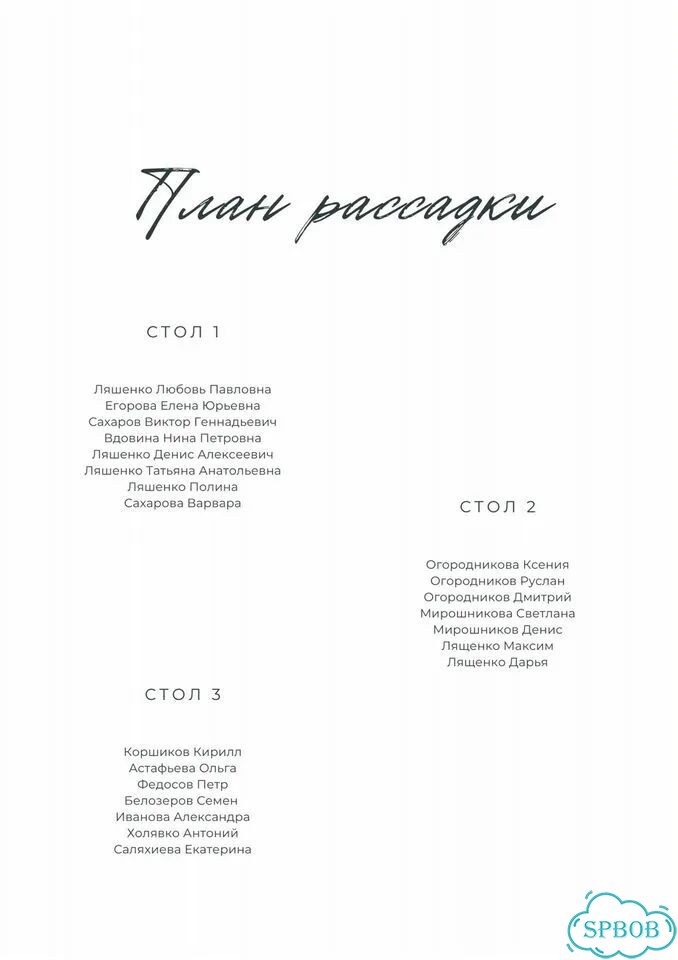 План рассадки гостей фото 2