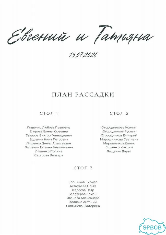 План рассадки гостей фото 3
