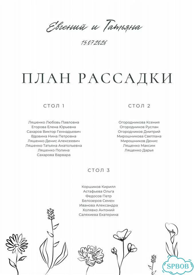План рассадки гостей фото 4