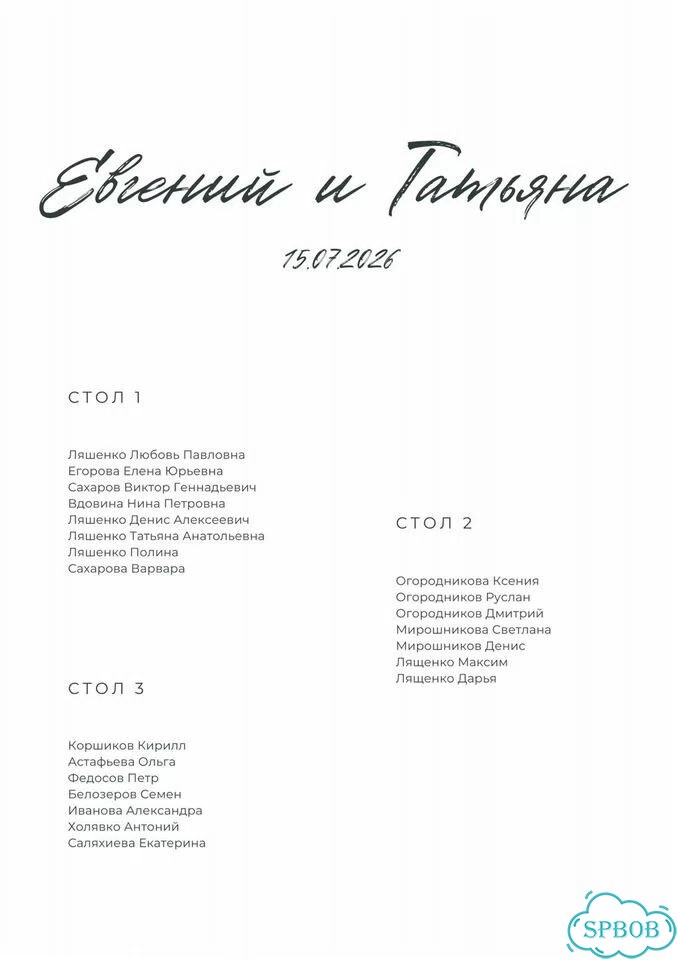 План рассадки гостей фото 6