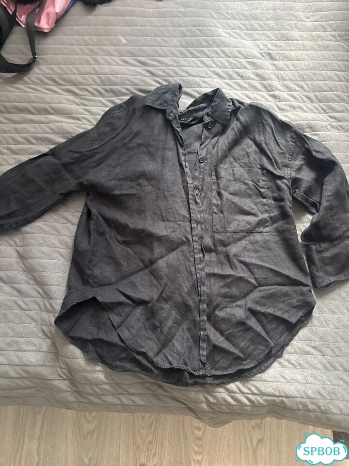 Льняная рубашка zara черная фото 1