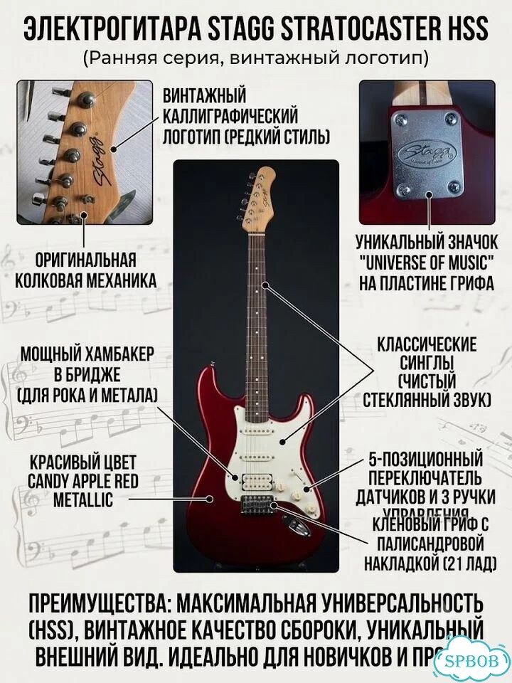 Винтажный Stagg Stratocaster HSS Ранняя серия фото 2